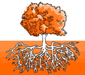 Baum mit Wurzeln - als Symbol für Burnout Prävention - eckig