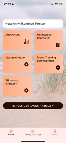 Startbildschirm Icando - die Trainings-App
